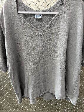 Oh My Gauze! gray v-neck top size 4 boxy minimalist boho cotton short sleeve